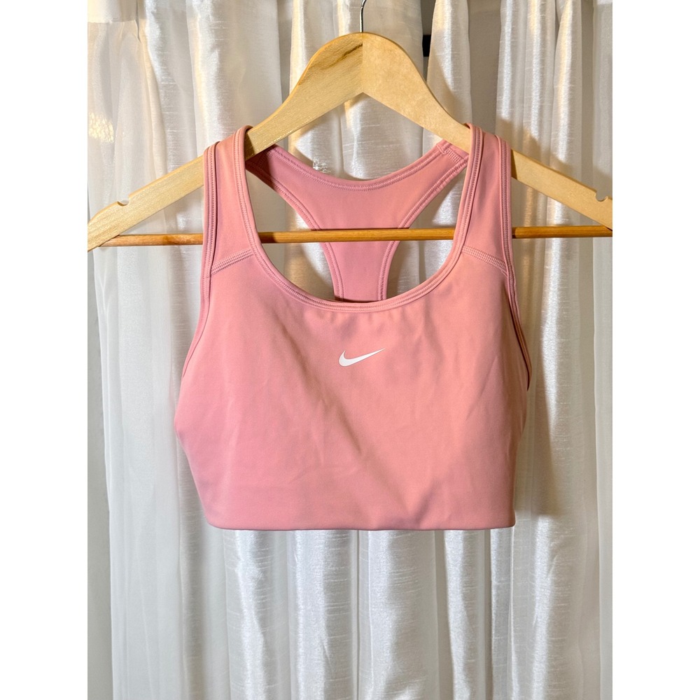 Nike Sports Bra Womens Medium Pink Dri-FIT Racerback Swoosh Logo Activewear